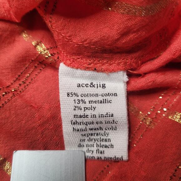 Ace & Jig Shirt Womens Small Orange Metallic Plaid Button Front Tunic Top - Picture 7 of 9